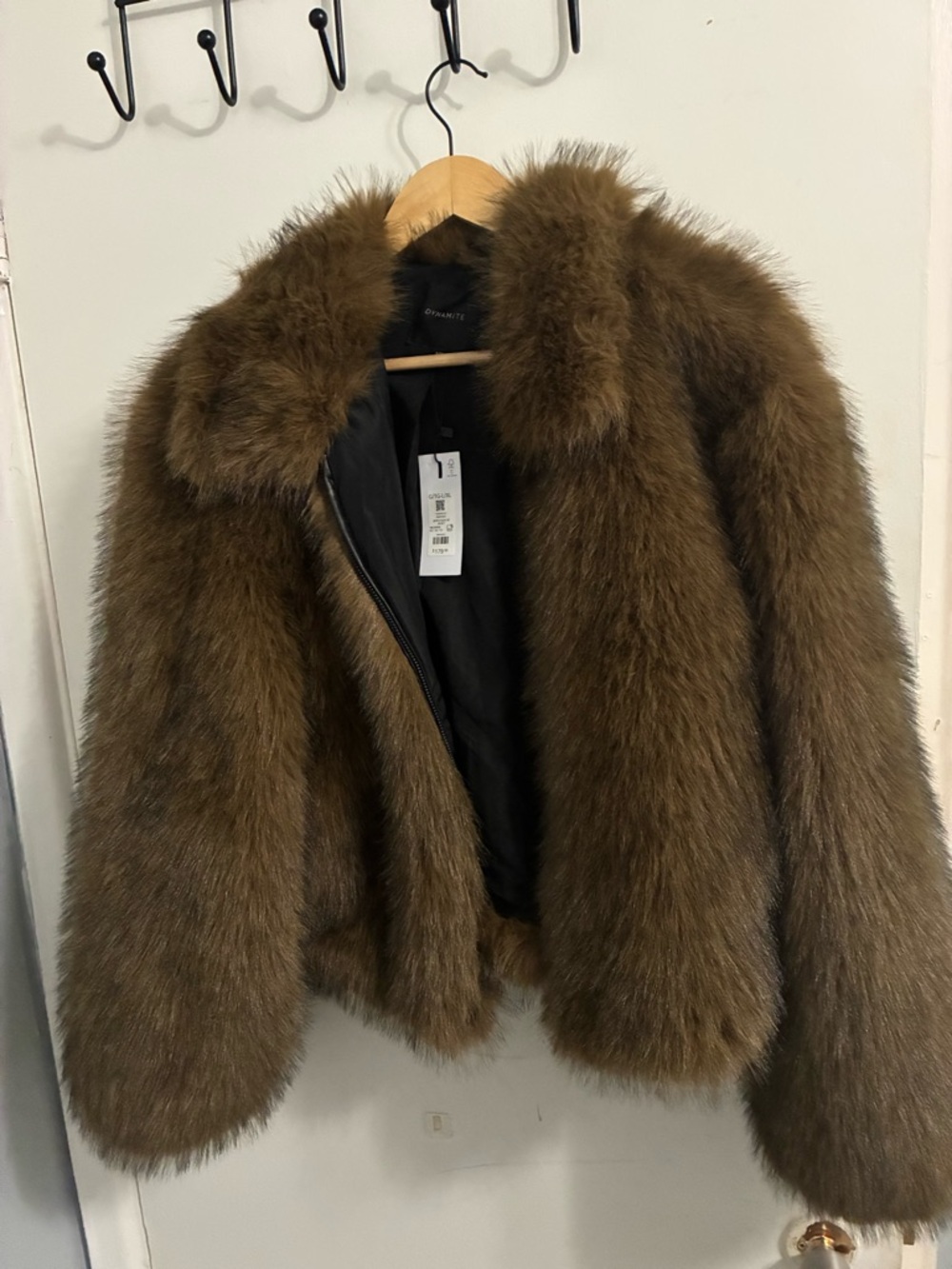 Dynamite Brown Faux Fur Bomber Jacket